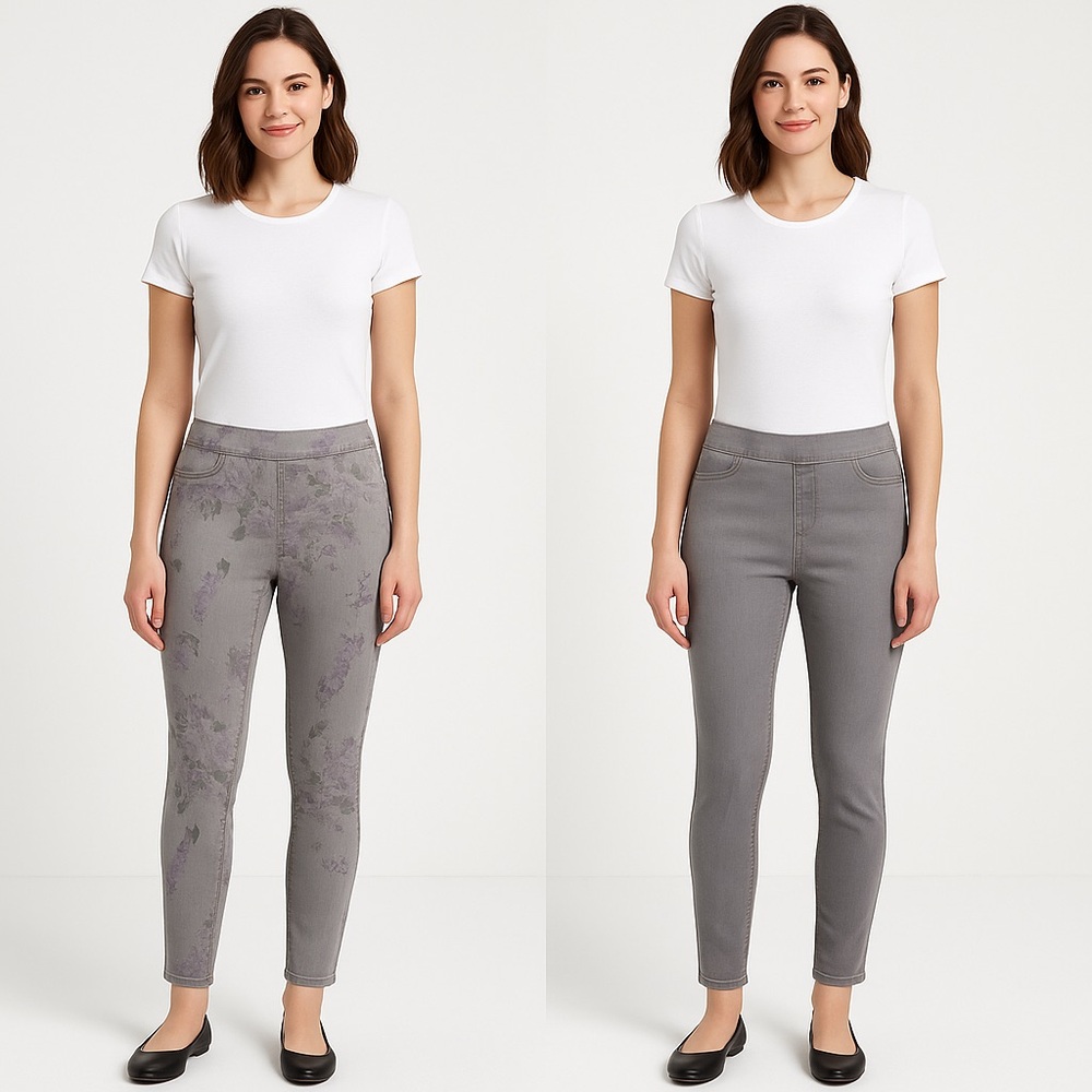 Reversible Gray Floral Pull-On Jeggings Stretch Size 32x27
